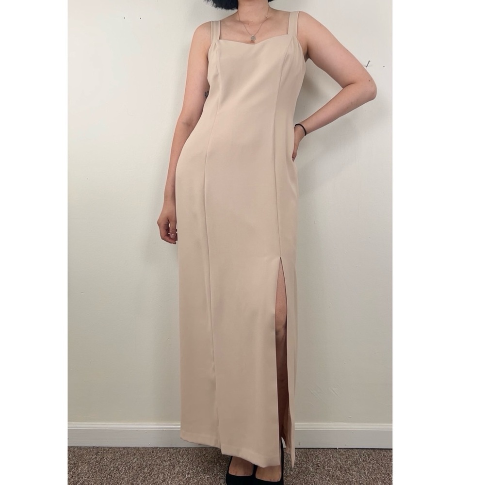 Vintage Charm Designs Beige Sleeveless Slip Maxi Dress Gown